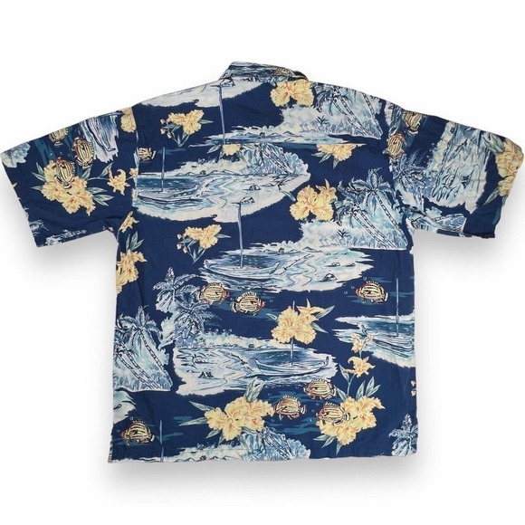 VTG OP Sport Mens Large Hawaiian Button Shirt Fish Floral Boat Surf - Picture 4 of 4